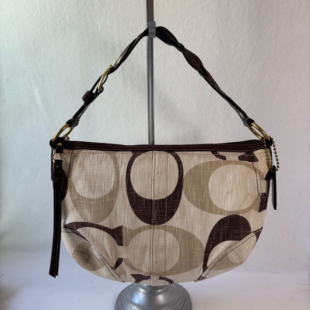 Y2K COACH TONAL SIGNATURE  DENIM HOBO BROWN HANDBAG WRIST STRAP